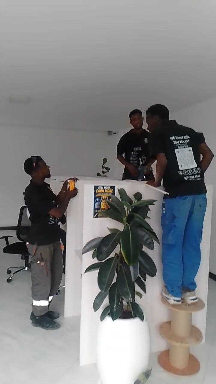 KMG team fitting out office reception